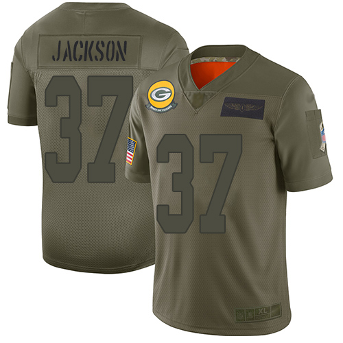 Green Bay Packers #37 Josh Jackson Camo Youth Stitched Limited 2019 Salute to Service Jersey Youth
