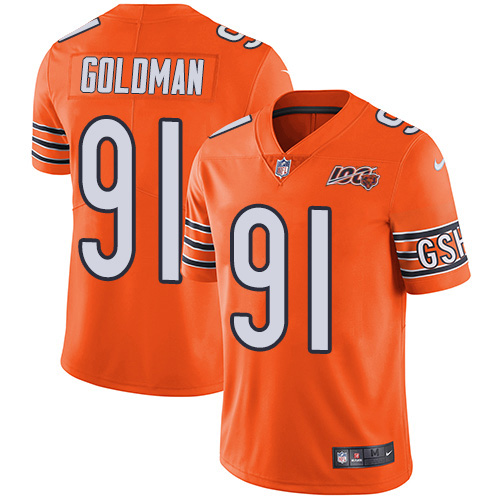 Chicago Bears #91 Eddie Goldman Orange Men's 100th Season Stitched Limited Rush Jersey Men's