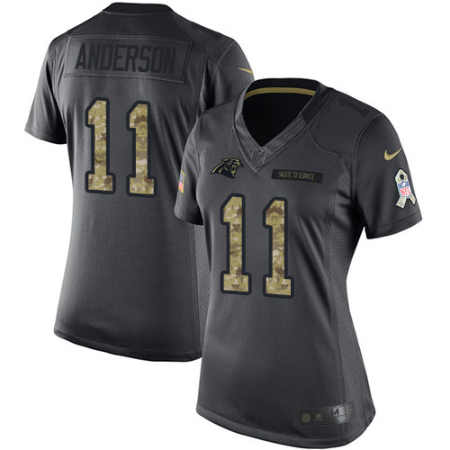 Carolina Panthers #11 Robby Anderson Black Women's Stitched Limited 2016 Salute to Service Jersey Womens
