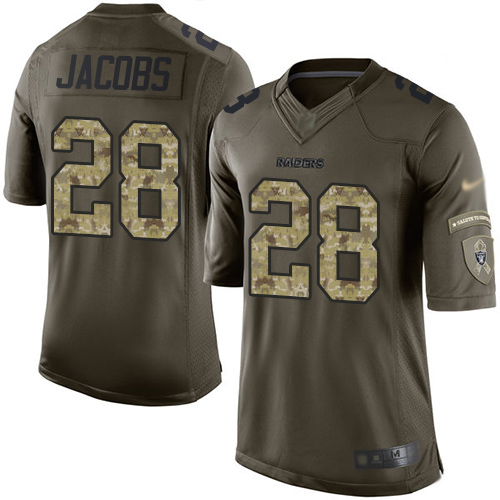 Raiders #28 Josh Jacobs Green Men's Stitched Limited 2015 Salute To Service Jersey