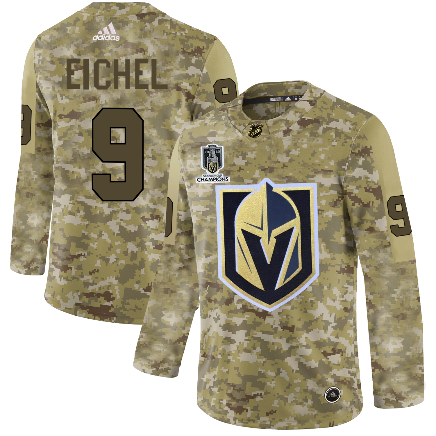 Adidas Golden Knights #9 Jack Eichel Camo 2023 Stanley Cup Champions Authentic Stitched Jersey