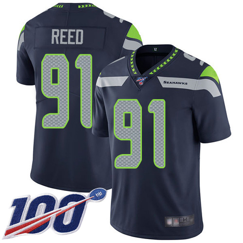 Seattle Seahawks #91 Jarran Reed Steel Blue Team Color Men's Stitched 100th Season Vapor Limited Jersey Men's