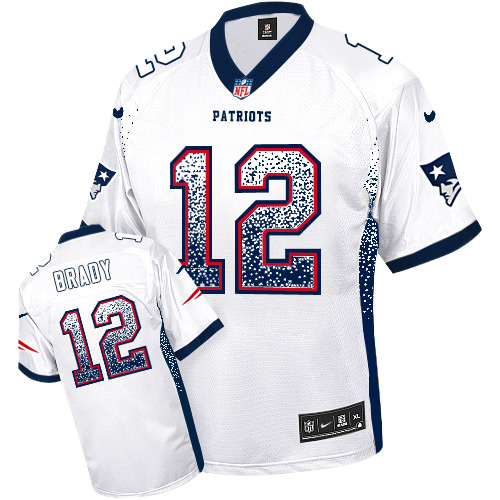 Patriots #12 Tom Brady White Men's Stitched Elite Drift Fashion Jersey