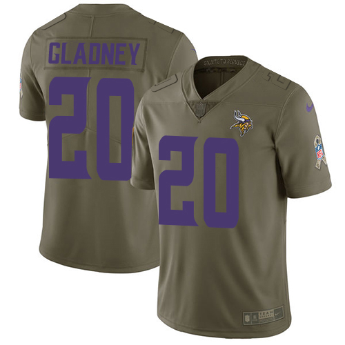 Minnesota Vikings #20 Jeff Gladney Olive Men's Stitched Limited 2017 Salute To Service Jersey Men's