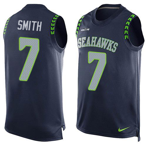 Seahawks #7 Geno Smith Steel Blue Team Color Men's Stitched Limited Tank Top Jersey