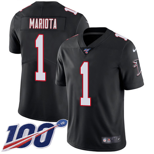 Falcons #1 Marcus Mariota Black Alternate Stitched Youth 100th Season Vapor Untouchable Limited Jersey