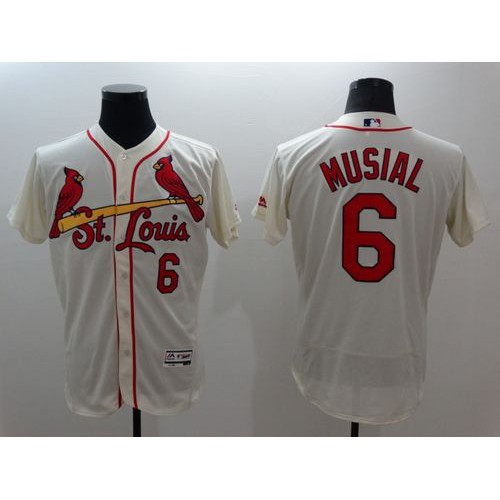 St.Louis Cardinals #6 Stan Musial Cream Flexbase Authentic Collection Stitched Jersey Men's