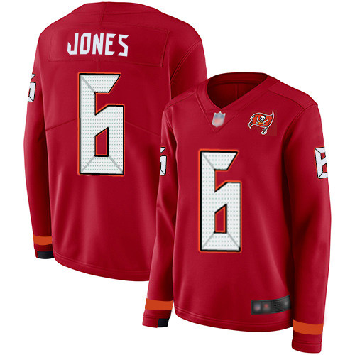 Buccaneers #6 Julio Jones Red Team Color Women's Stitched Limited Therma Long Sleeve Jersey
