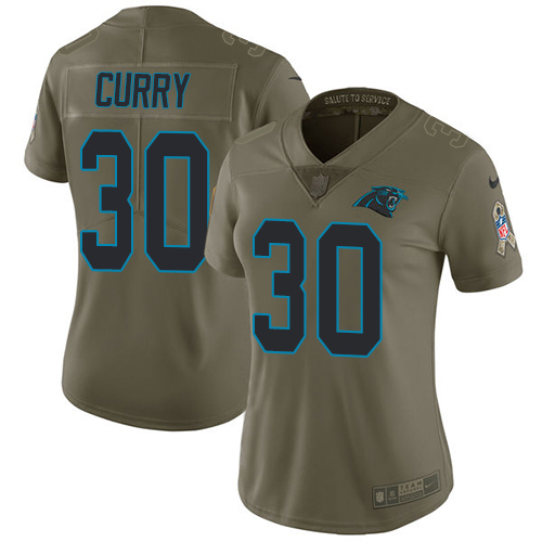 Carolina Panthers #30 Stephen Curry Olive Women's Stitched Limited 2017 Salute to Service Jersey Womens