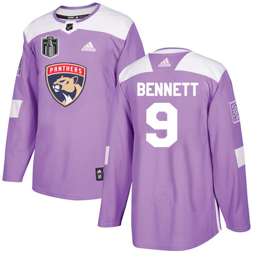 Adidas Panthers #9 Sam Bennett Purple 2023 Stanley Cup Final Patch Authentic Fights Cancer Stitched Youth Jersey