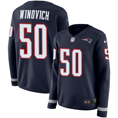 New England Patriots #50 Chase Winovich Navy Blue Team Color Women's Stitched Limited Therma Long Sleeve Jersey Womens