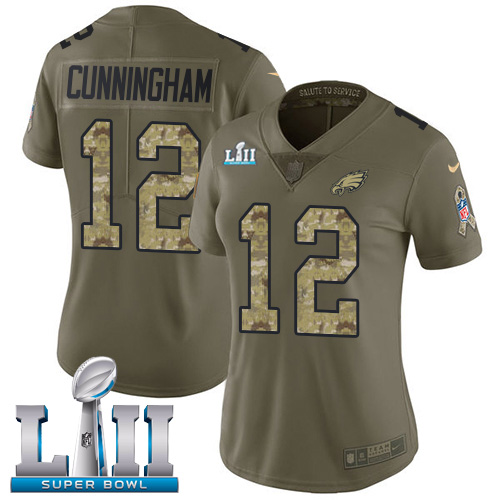 Philadelphia Eagles #12 Randall Cunningham Olive/Camo Super Bowl LII Women's Stitched Limited 2017 Salute to Service Jersey Womens