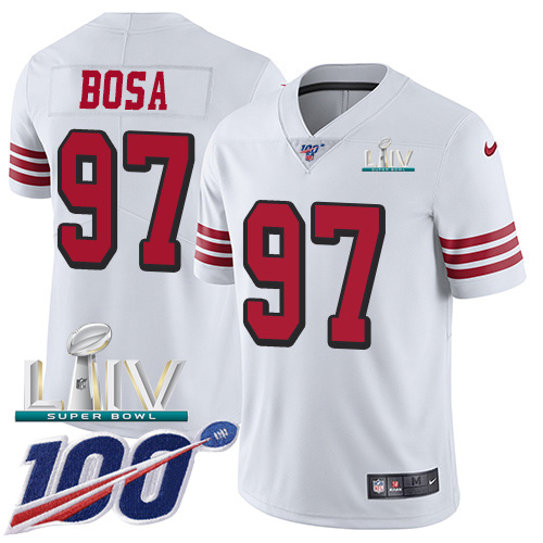 49ers #97 Nick Bosa White Super Bowl LIV 2020 Rush Men's Stitched Limited 100th Season Jersey