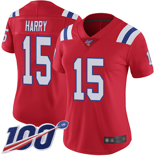 New England Patriots #15 N'Keal Harry Red Alternate Women's Stitched 100th Season Vapor Limited Jersey Womens