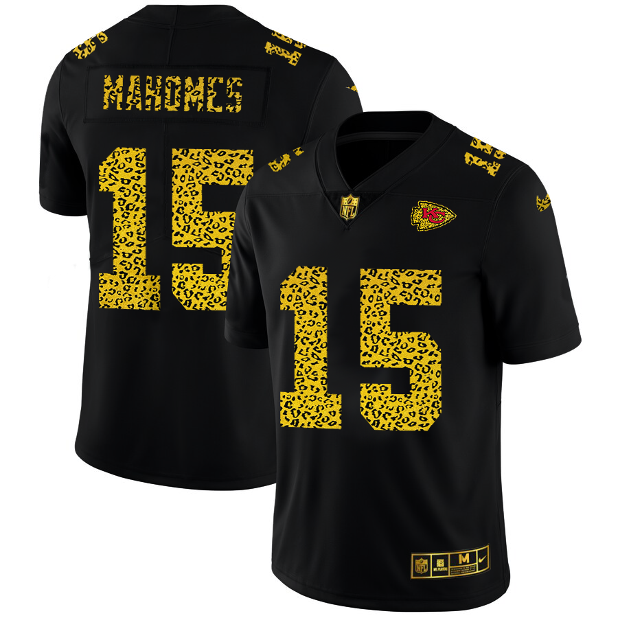 Kansas City Chiefs #15 Patrick Mahomes Men's Leopard Print Fashion Vapor Limited Jersey Black