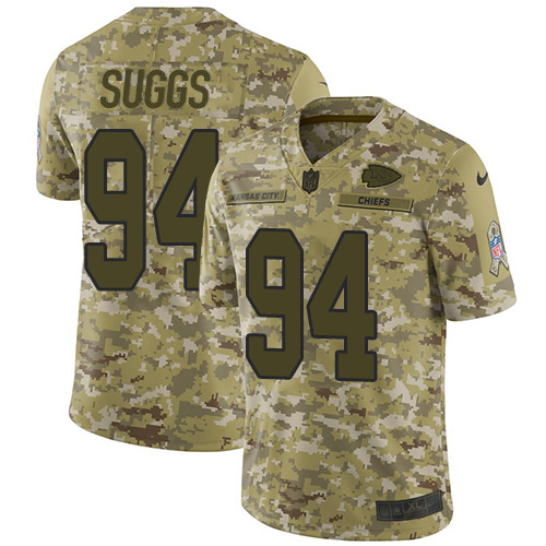 Kansas City Chiefs #94 Terrell Suggs Camo Youth Stitched Limited 2018 Salute To Service Jersey Youth