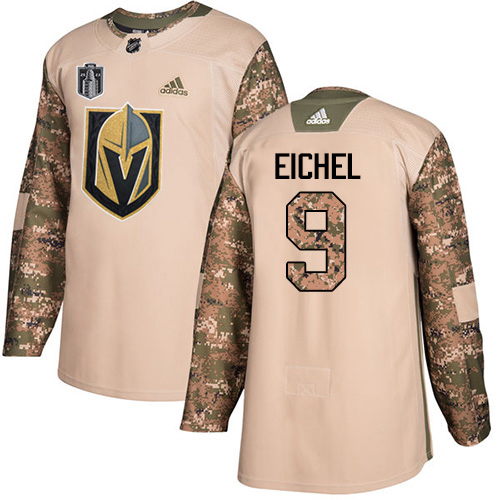 Adidas Golden Knights #9 Jack Eichel Camo Authentic 2023 Stanley Cup Final Patch Veterans Day Stitched Jersey