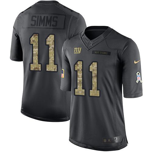 New York Giants #11 Phil Simms Black Youth Stitched Limited 2016 Salute to Service Jersey Youth