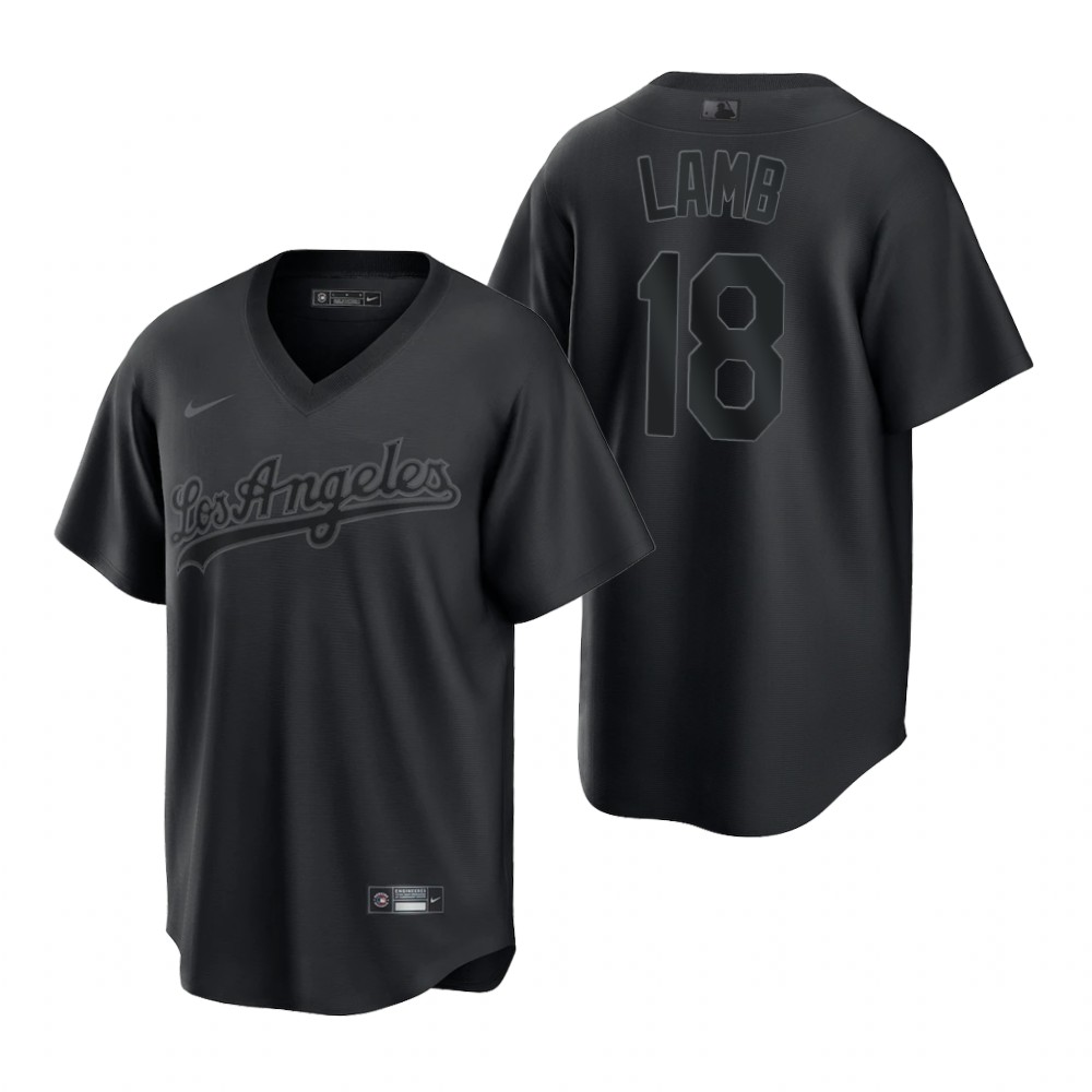 Los Angeles Dodgers #18 Jake Lamb Men's Black Pitch Black Fashion Jersey