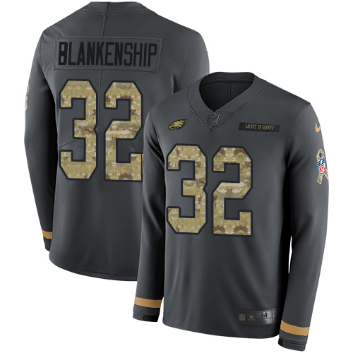 Eagles #32 Reed Blankenship Anthracite Salute To Service Youth Stitched Limited Therma Long Sleeve Jersey