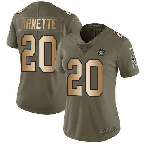 Las Vegas Raiders #20 Damon Arnette Olive/Gold Women's Stitched Limited 2017 Salute To Service Jersey Womens
