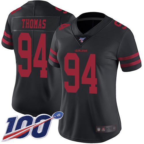 San Francisco 49ers #94 Solomon Thomas Black Alternate Women's Stitched 100th Season Vapor Limited Jersey Womens