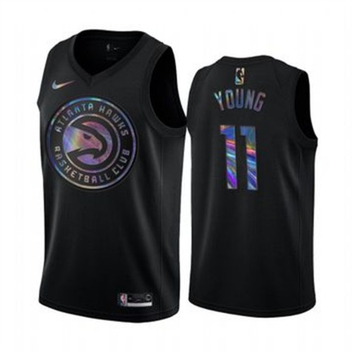 Atlanta Hawks #11 Trae Young Mens Iridescent Holographic Collection Jersey - Black Mens