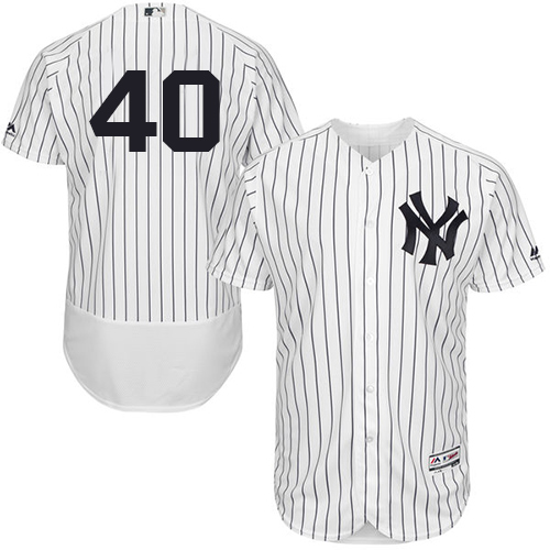 New York Yankees #40 Luis Severino White Strip Flexbase Authentic Collection Stitched Jersey Men's