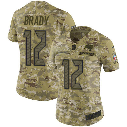 Buccaneers #12 Tom Brady Camo Women's Stitched Limited 2018 Salute To Service Jersey