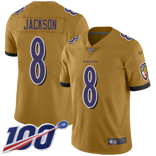 Ravens #8 Lamar Jackson Gold Men's Stitched Limited Inverted Legend 100th Season Jersey