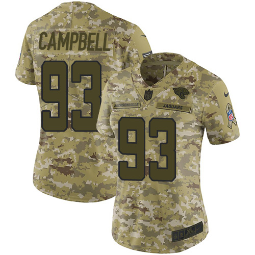 Jacksonville Jaguars #93 Calais Campbell Camo Women's Stitched Limited 2018 Salute to Service Jersey Womens