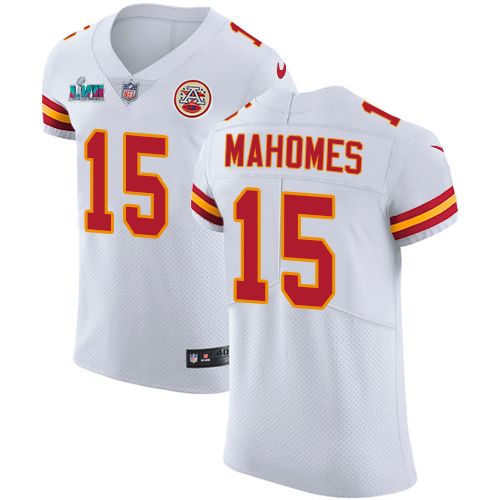 Chiefs #15 Patrick Mahomes White Super Bowl LVII Patch Men's Stitched Vapor Untouchable Elite Jersey