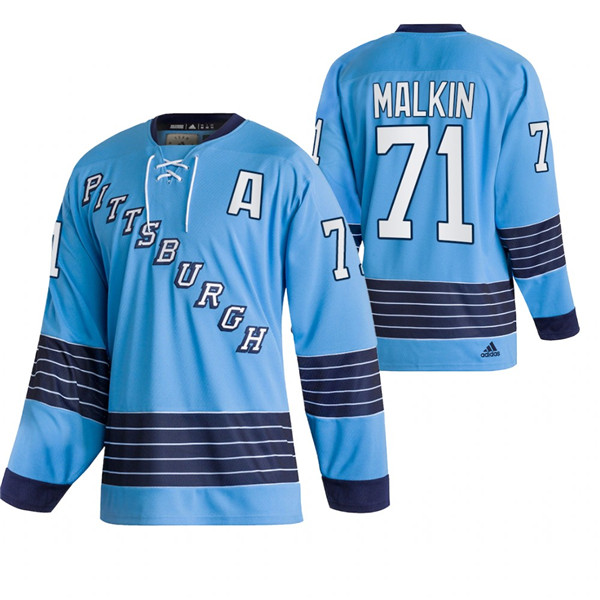 Pittsburgh Penguins #71 Evgeni Malkin Adidas Men's Light Blue Team Classics Authentic Jersey