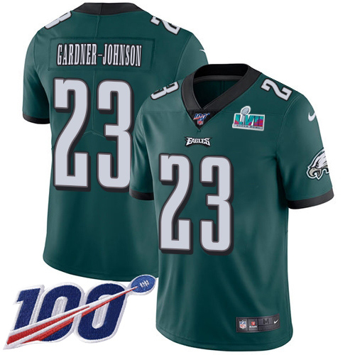 Eagles #23 C.J. Gardner-Johnson Green Team Color Super Bowl LVII Patch Youth Stitched 100th Season Vapor Untouchable Limited Jersey