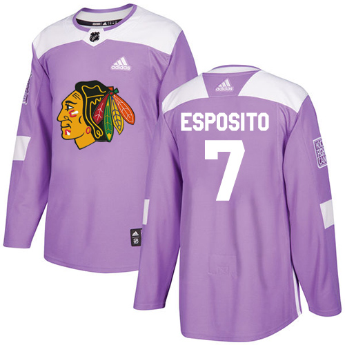 Adidas Chicago Blackhawks #7 Tony Esposito Purple Authentic Fights Cancer Stitched Jersey Men's