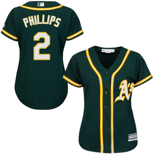Oakland Athletics #2 Tony Phillips Green Alternate Women's Stitched Jersey Womens