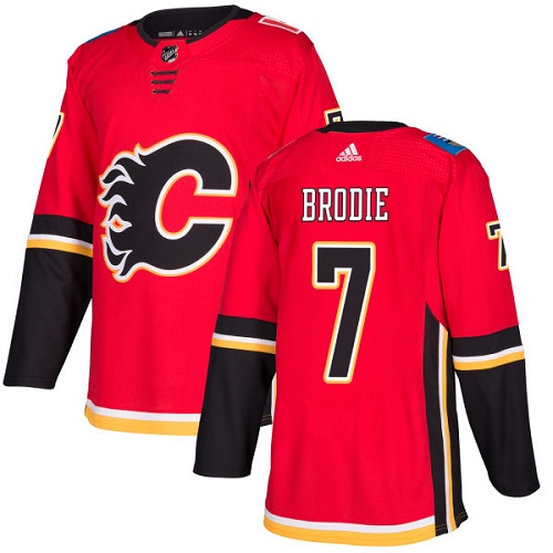 Adidas Calgary Flames #7 TJ Brodie Red Home Authentic Stitched Youth Jersey Youth