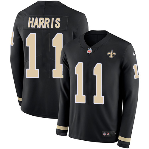 New Orleans Saints #11 Deonte Harris Black Team Color Men's Stitched Limited Therma Long Sleeve Jersey Men's