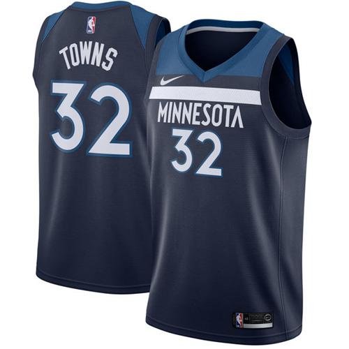 Minnesota Timberwolves #32 Karl-Anthony Towns Navy Blue Swingman Icon Edition Jersey Mens