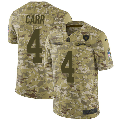 Raiders #4 Derek Carr Camo Men's Stitched Limited 2018 Salute To Service Jersey
