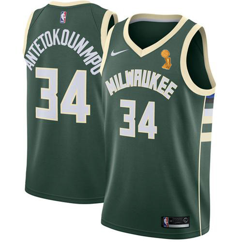 Milwaukee Bucks #34 Giannis Antetokounmpo 2021 Finals Champions Swingman Icon Edition Jersey Green Mens