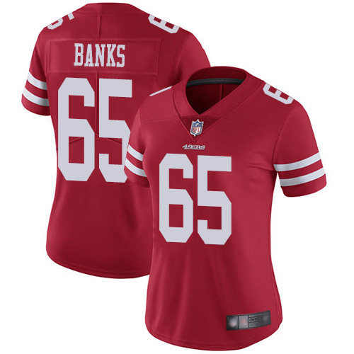 San Francisco 49ers #65 Aaron Banks Red Team Color Women's Stitched Vapor Untouchable Limited Jersey Womens