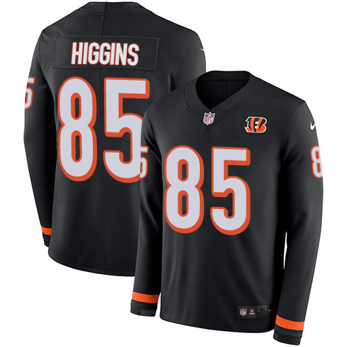 Bengals #85 Tee Higgins Black Team Color Youth Stitched Limited Therma Long Sleeve Jersey