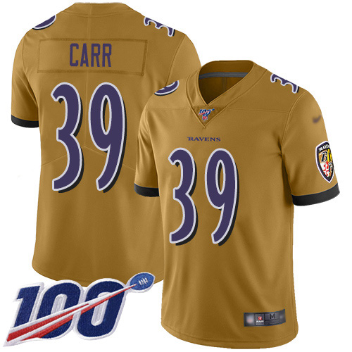 Baltimore Ravens #39 Brandon Carr Gold Youth Stitched Limited Inverted Legend 100th Season Jersey Youth