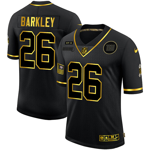 New York Giants #26 Saquon Barkley Men's 2020 Salute To Service Golden Limited Jersey Black