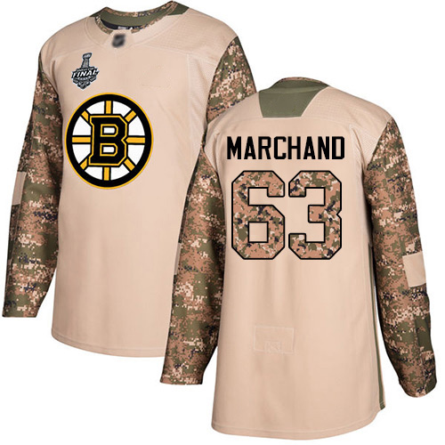 Adidas Boston Bruins #63 Brad Marchand Camo Authentic 2017 Veterans Day Stanley Cup Final Bound Youth Stitched Jersey Youth