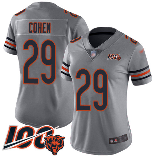 Bears #29 Tarik Cohen Silver Women's Stitched Limited Inverted Legend 100th Season Jersey