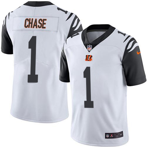 Bengals #1 Ja'Marr Chase White Men's Stitched Limited Rush Jersey
