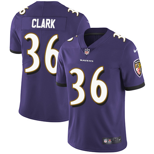 Baltimore Ravens #36 Chuck Clark Purple Team Color Youth Stitched Vapor Untouchable Limited Jersey Youth