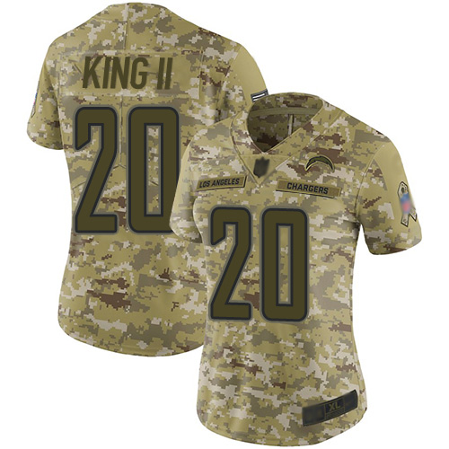 Los Angeles Chargers #20 Desmond King II Camo Women's Stitched Limited 2018 Salute to Service Jersey Womens